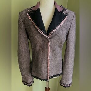 BGN wool blend blazer. Black/lavender tweed. Dramatic piece in great shape. 6/8